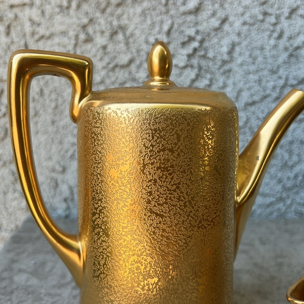 Vintage Pickard Coffee Teapot Gold Embossed Textured